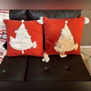Festive Red and White Holiday Throw Pillows